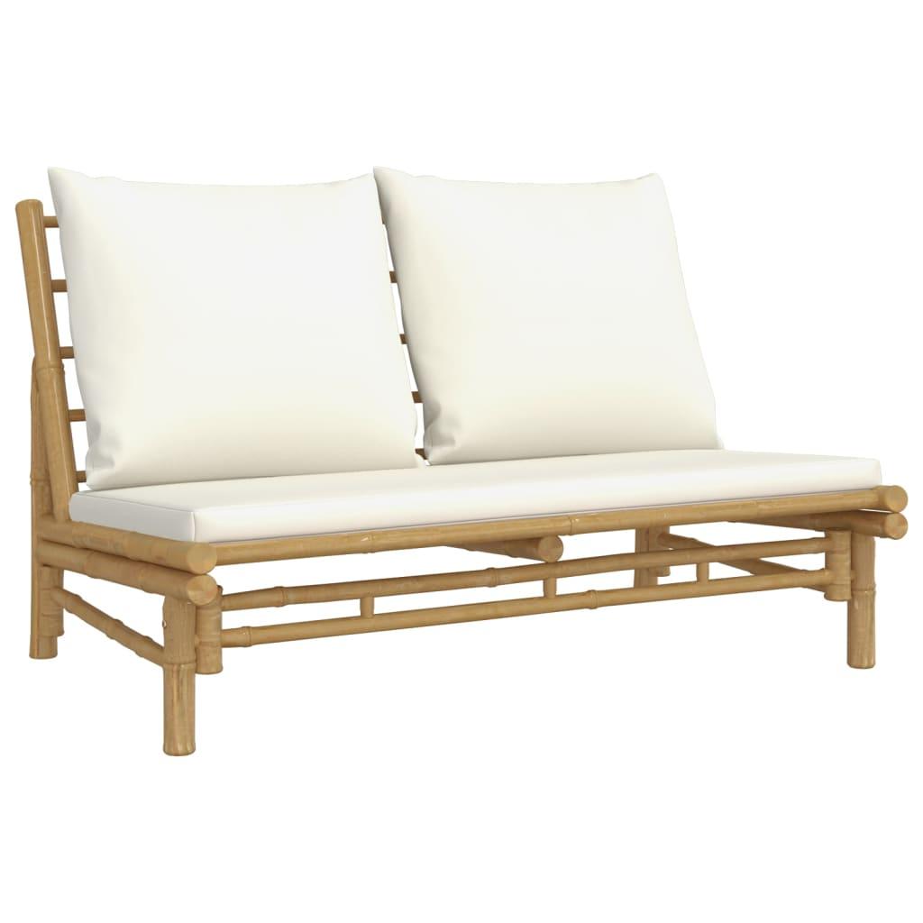 3 Piece Garden Lounge Set with Cream White Cushions Bamboo