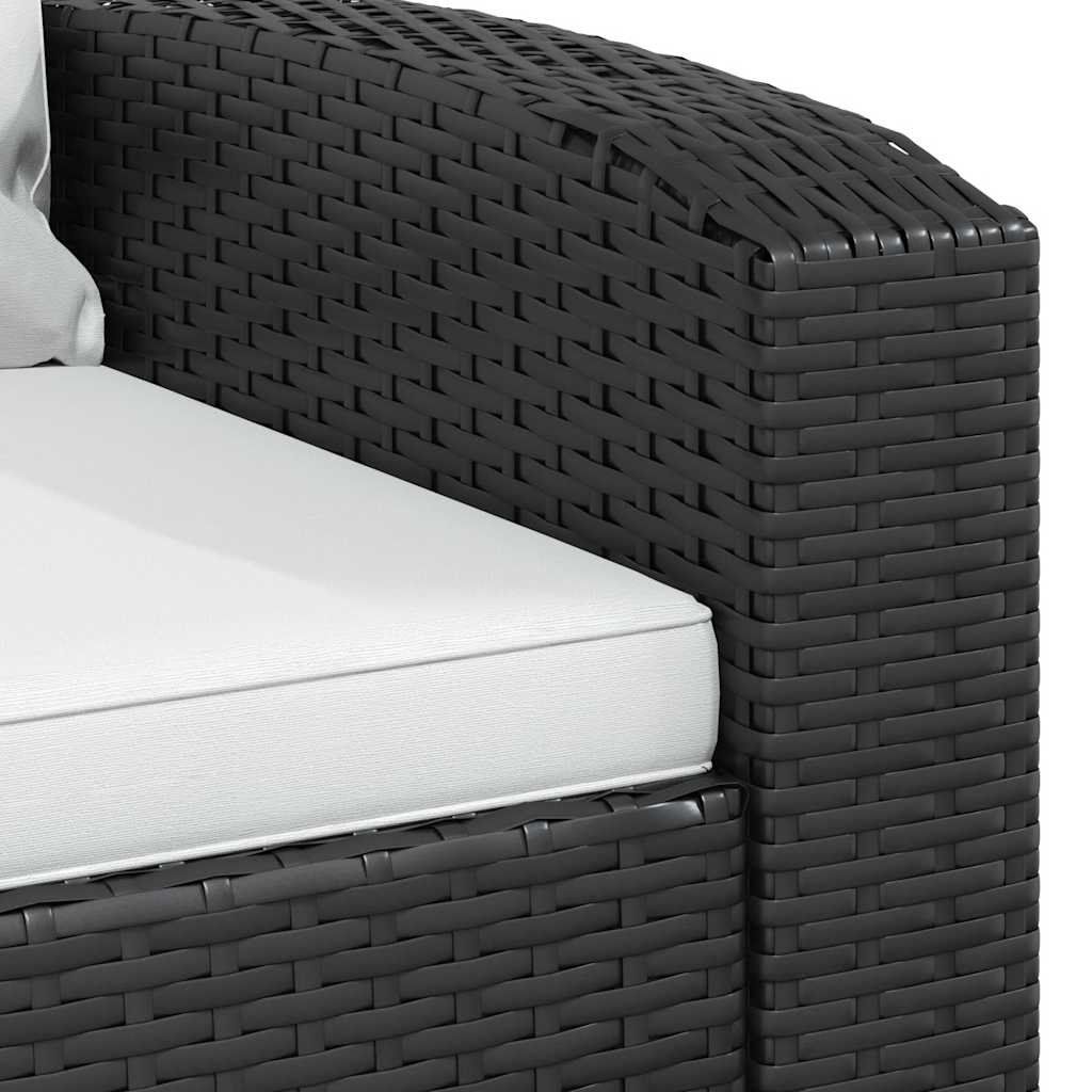 Garden Reclining Chair with Cushions Black Poly Rattan