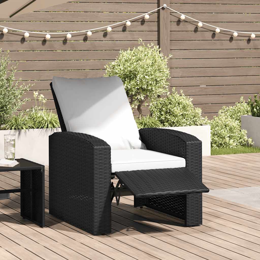 Garden Reclining Chair with Cushions Black Poly Rattan