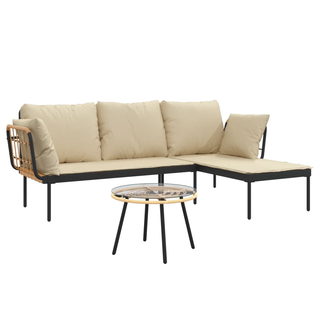 3 Piece Garden Lounge Set with Beige Cushions Poly Rattan