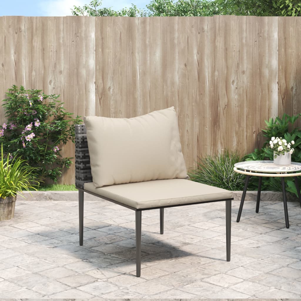 Garden Middle Sofa with Cushions Grey Poly Rattan