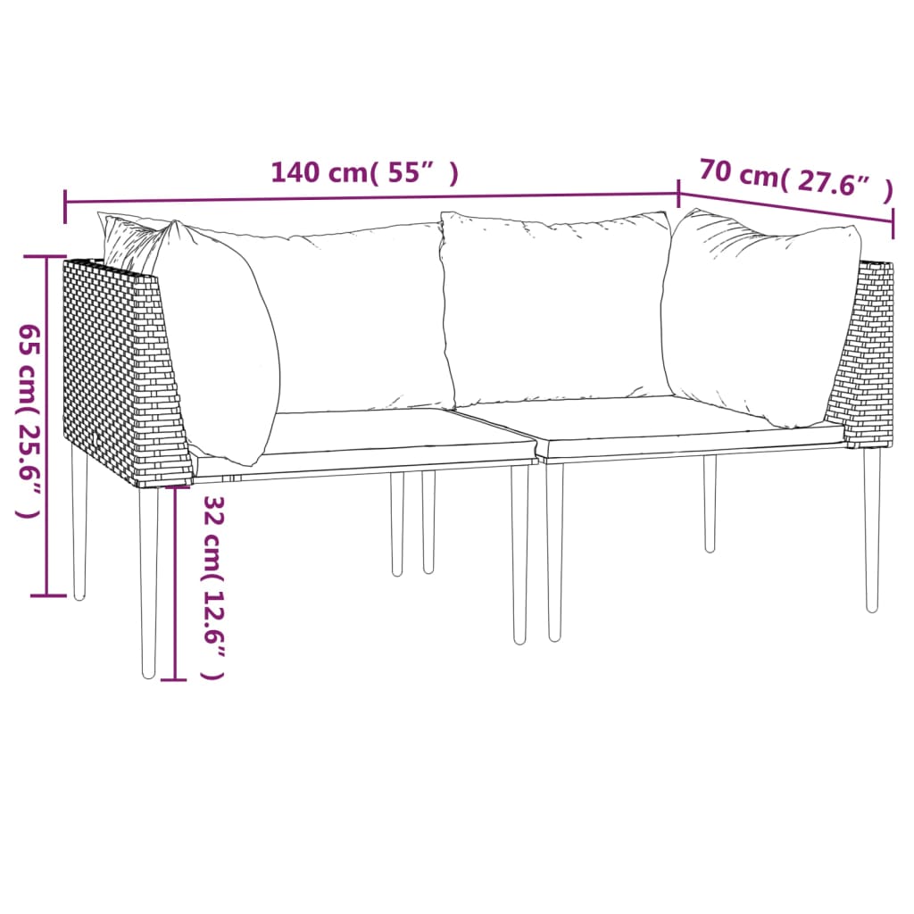 Garden Corner Sofas with Cushions 2 pcs Grey Poly Rattan