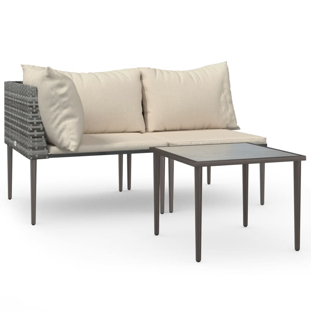 3 Piece Garden Lounge Set with Cushions Grey Poly Rattan