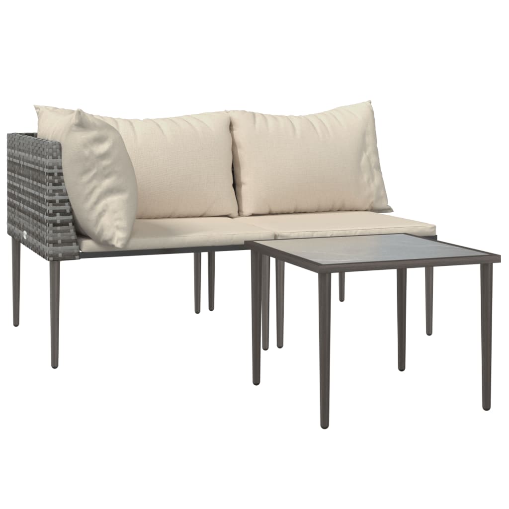 3 Piece Garden Lounge Set with Cushions Grey Poly Rattan