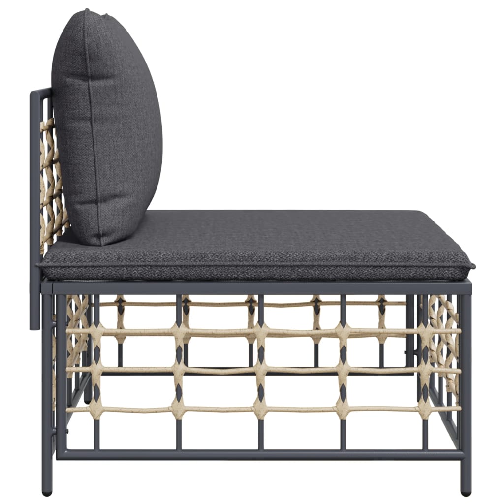 Garden Middle Sofa with Dark Grey Cushions Poly Rattan