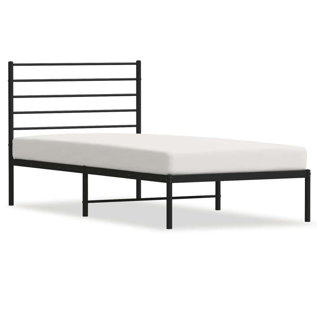 Metal Bed Frame without Mattress with Headboard Black 107x203 cm King Single