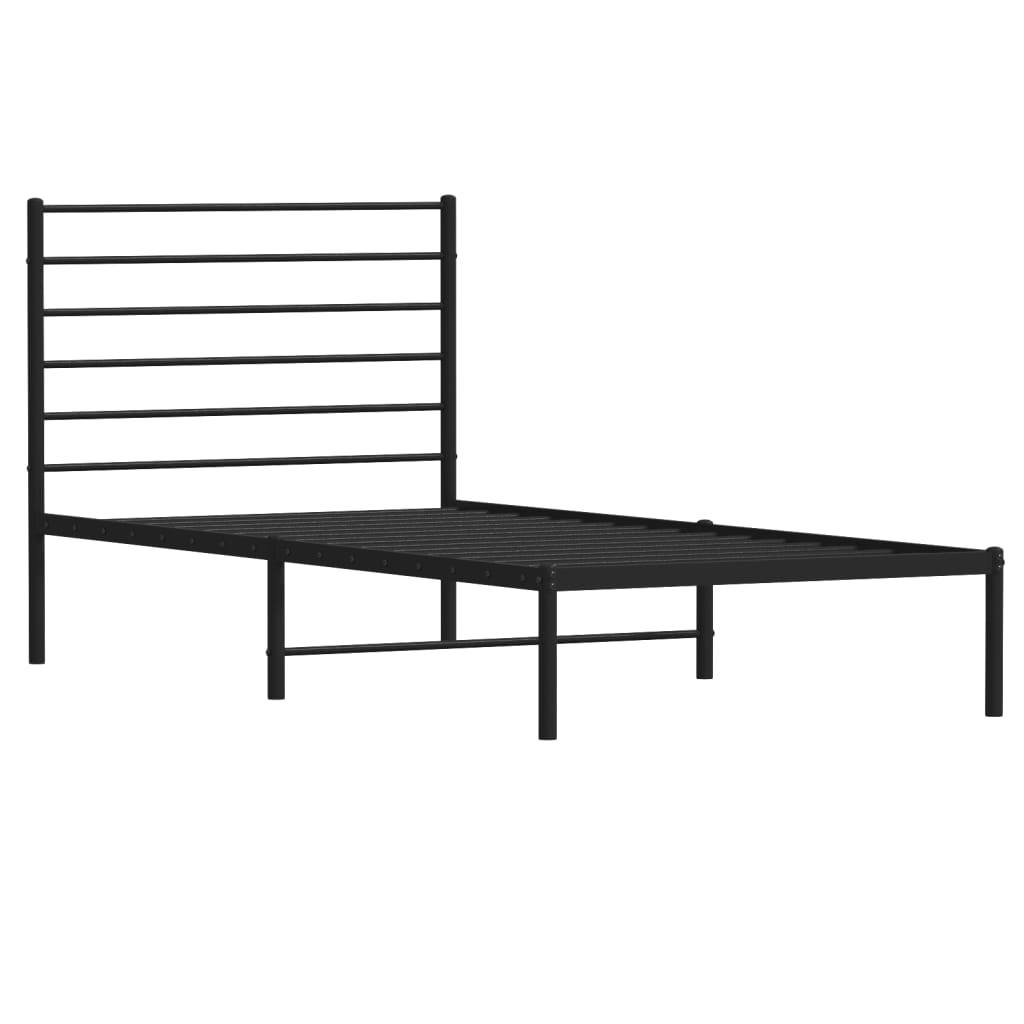 Metal Bed Frame without Mattress with Headboard Black 107x203 cm King Single