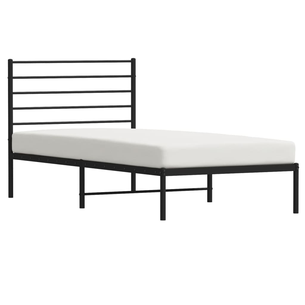 Metal Bed Frame without Mattress with Headboard Black 107x203 cm King Single