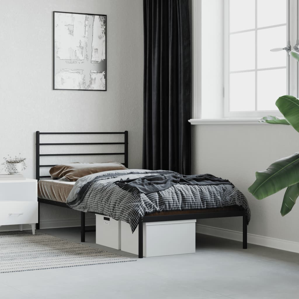 Metal Bed Frame without Mattress with Headboard Black 107x203 cm King Single