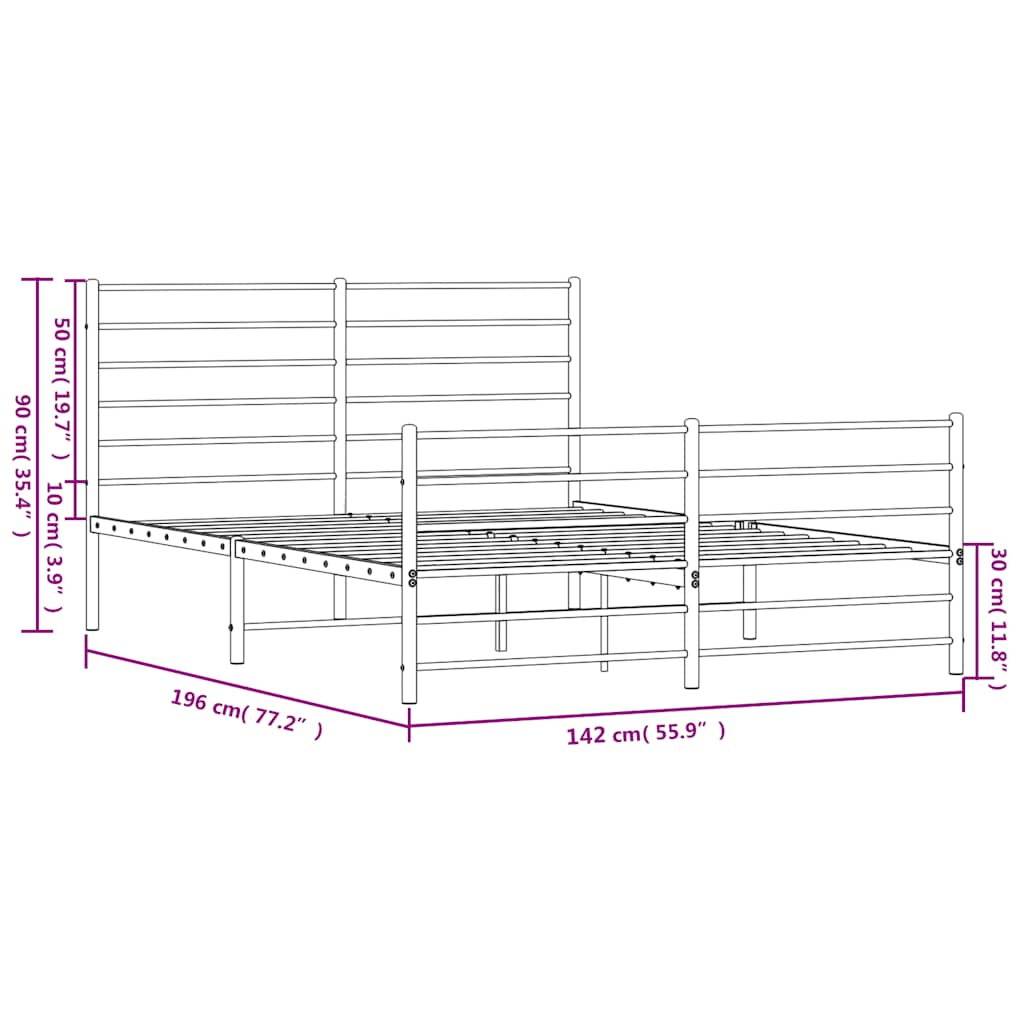 Metal Bed Frame without Mattress with Footboard White 135x190 cm