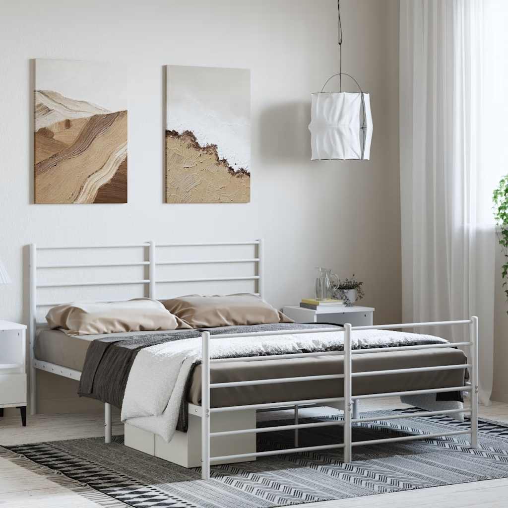 Metal Bed Frame without Mattress with Footboard White 135x190 cm