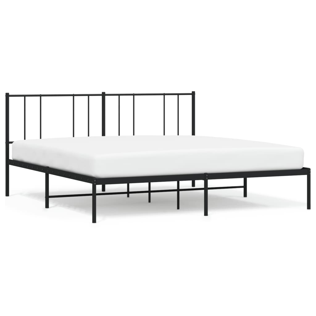 Metal Bed Frame without Mattress with Headboard Black 183x203 cm King