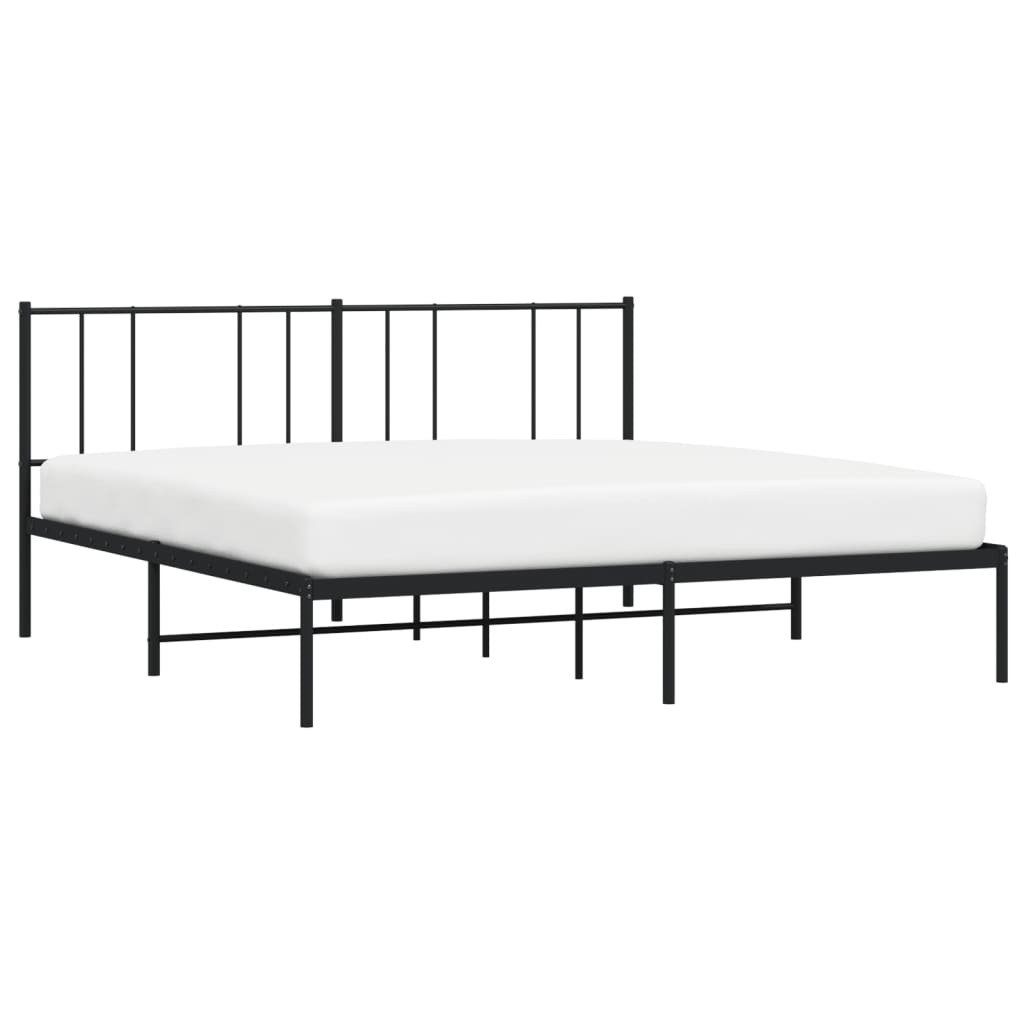 Metal Bed Frame without Mattress with Headboard Black 183x203 cm King