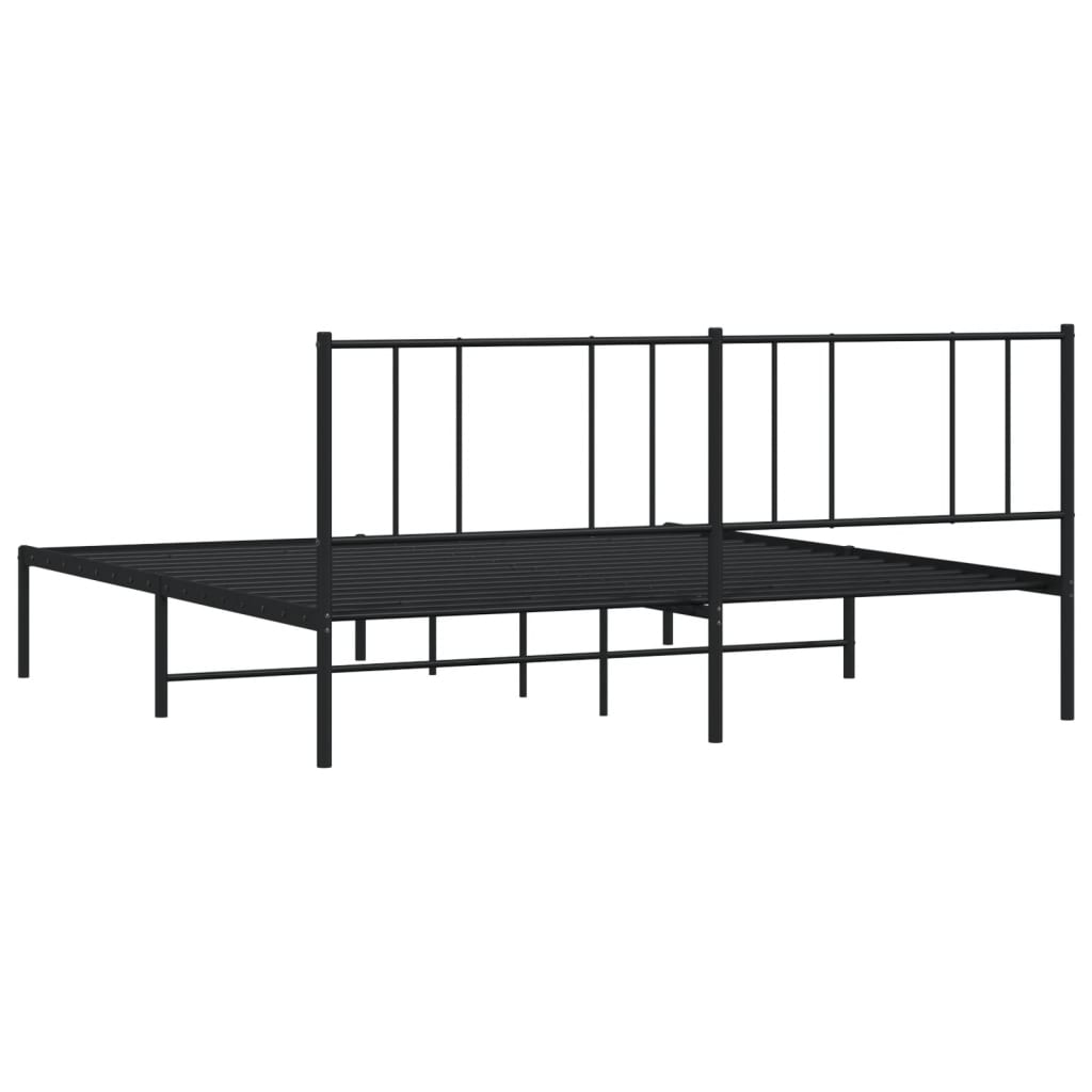 Metal Bed Frame without Mattress with Headboard Black 183x203 cm King