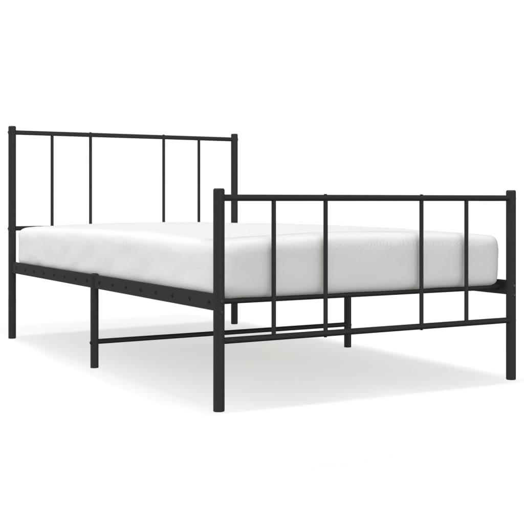 Metal Bed Frame without Mattress with Footboard Black 90x190 cm