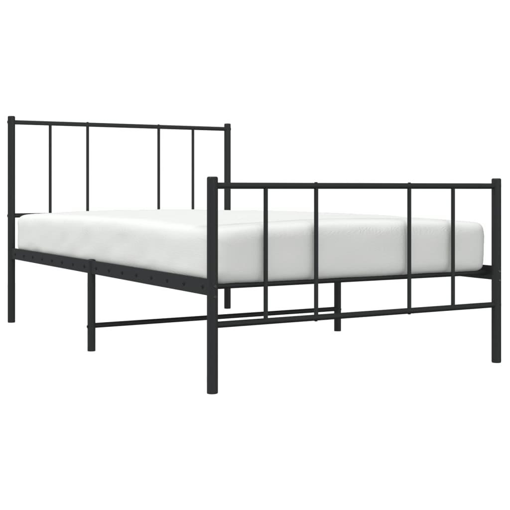 Metal Bed Frame without Mattress with Footboard Black 90x190 cm