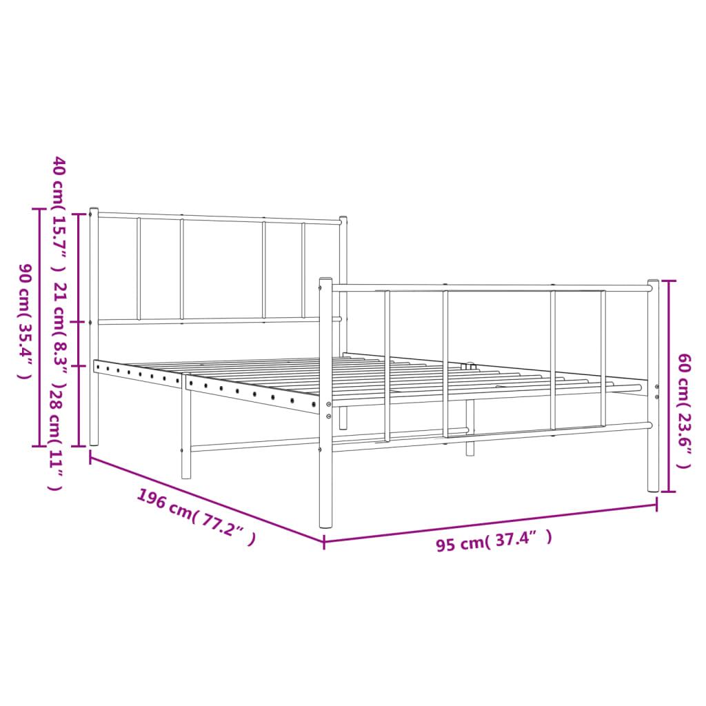 Metal Bed Frame without Mattress with Footboard Black 90x190 cm
