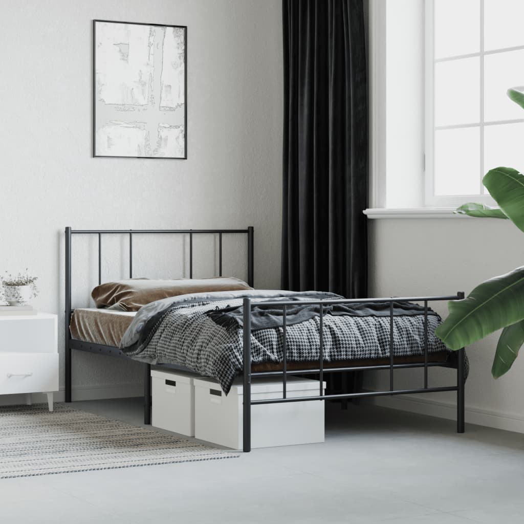 Metal Bed Frame without Mattress with Footboard Black 107x203 cm King Single