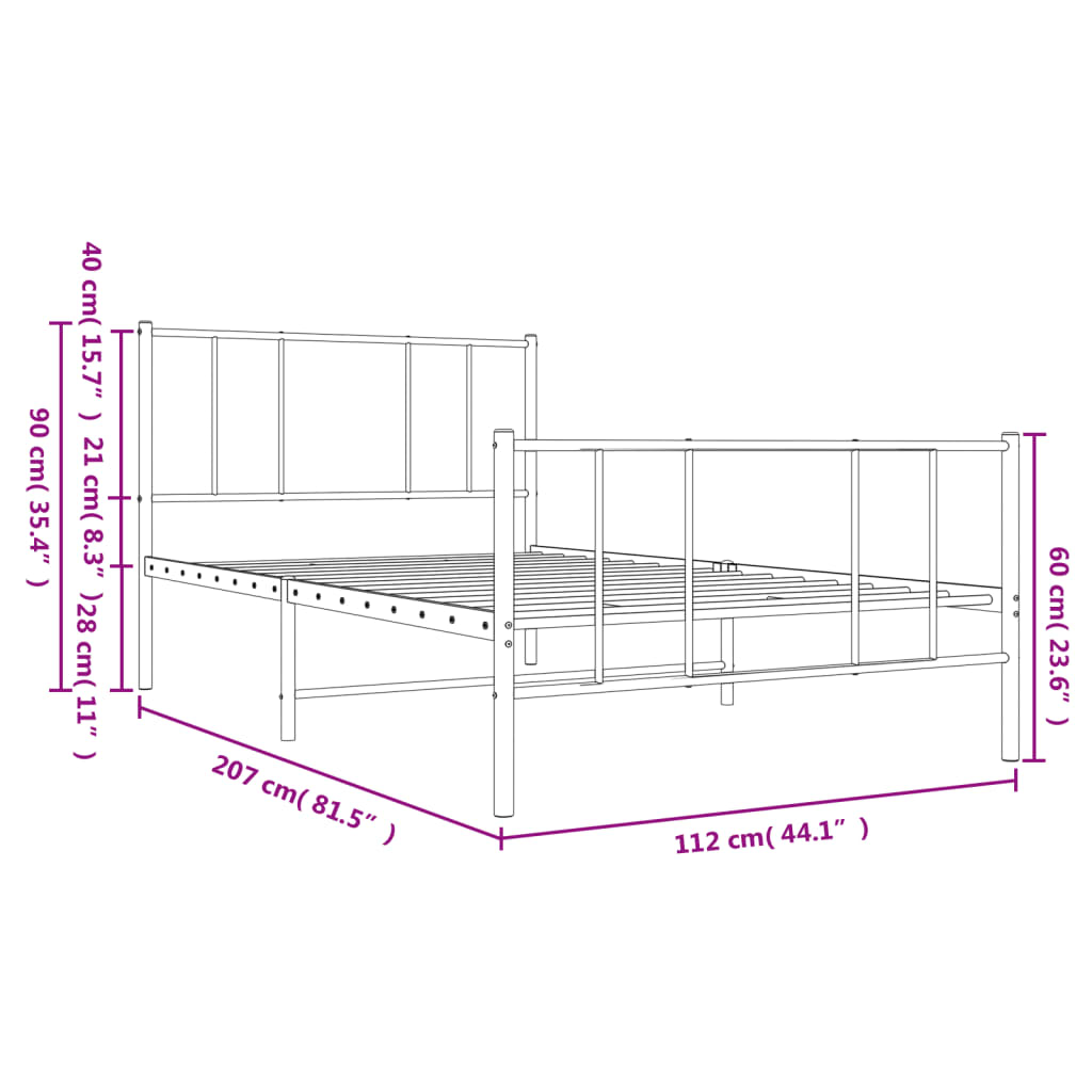 Metal Bed Frame without Mattress with Footboard Black 107x203 cm King Single