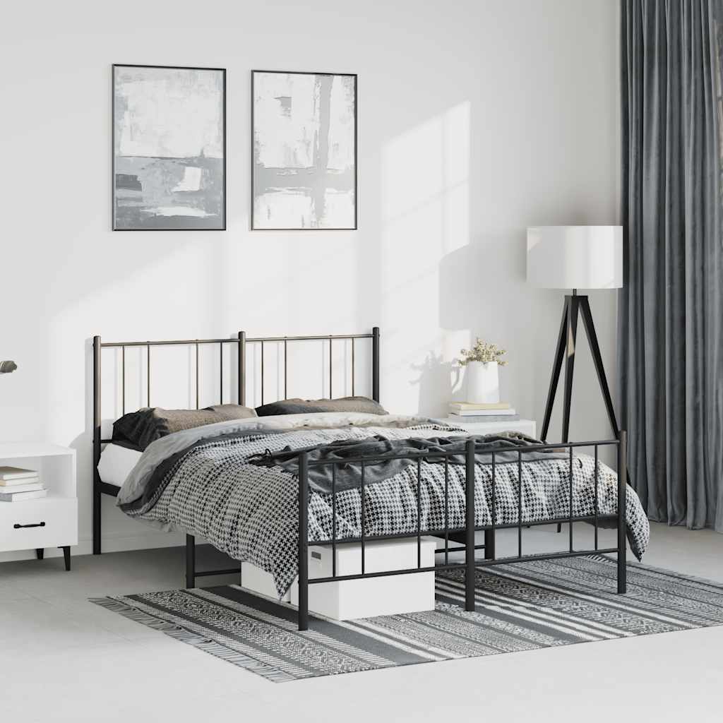 Metal Bed Frame without Mattress with Footboard Black 135x190 cm