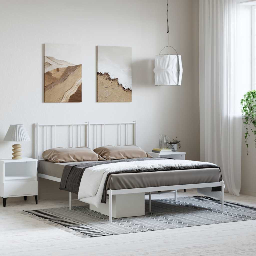 Metal Bed Frame without Mattress with Headboard White 150x200 cm