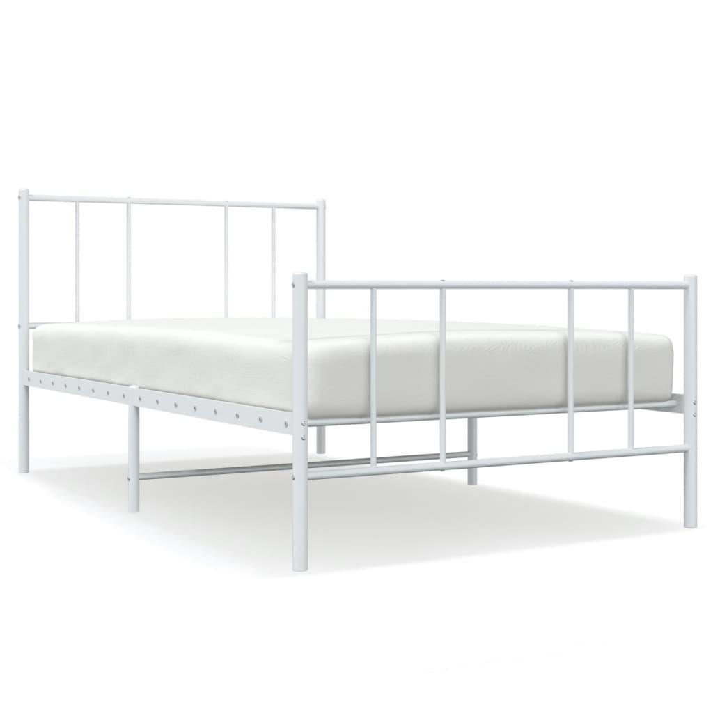 Metal Bed Frame without Mattress with Footboard White 107x203 cm King Single