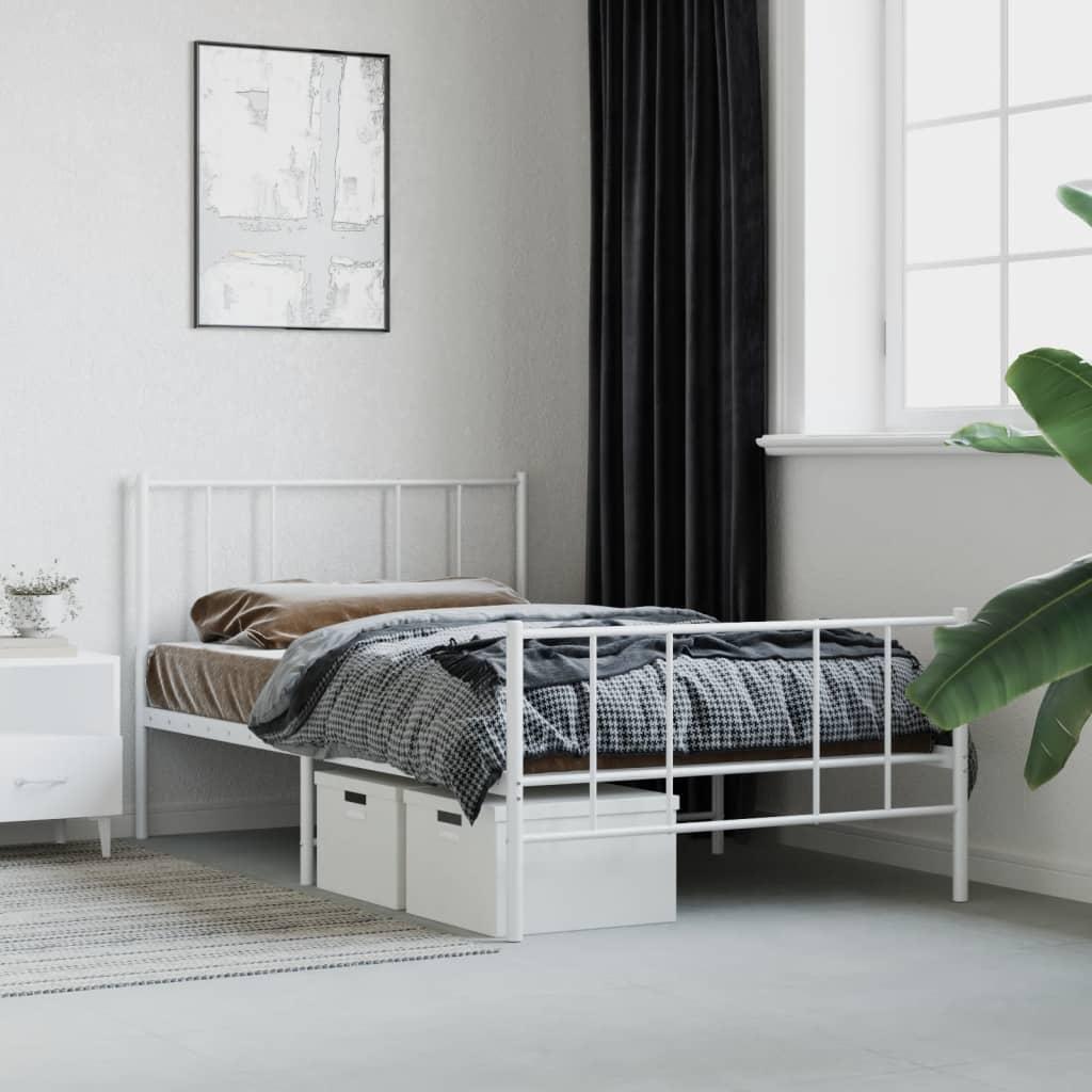 Metal Bed Frame without Mattress with Footboard White 107x203 cm King Single