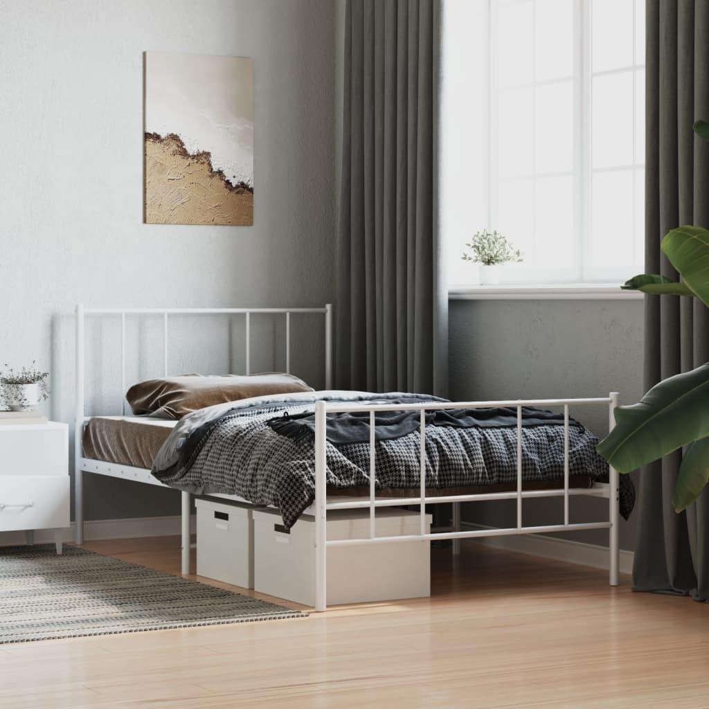 Metal Bed Frame without Mattress with Footboard White 107x203 cm King Single
