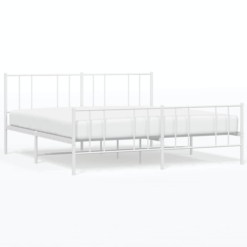 Metal Bed Frame without Mattress with Footboard White 183x203 cm King