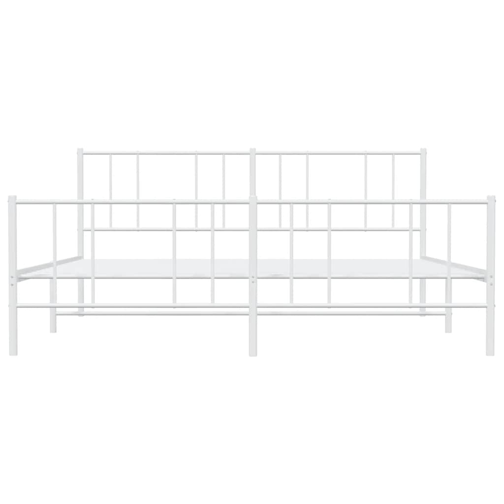 Metal Bed Frame without Mattress with Footboard White 183x203 cm King