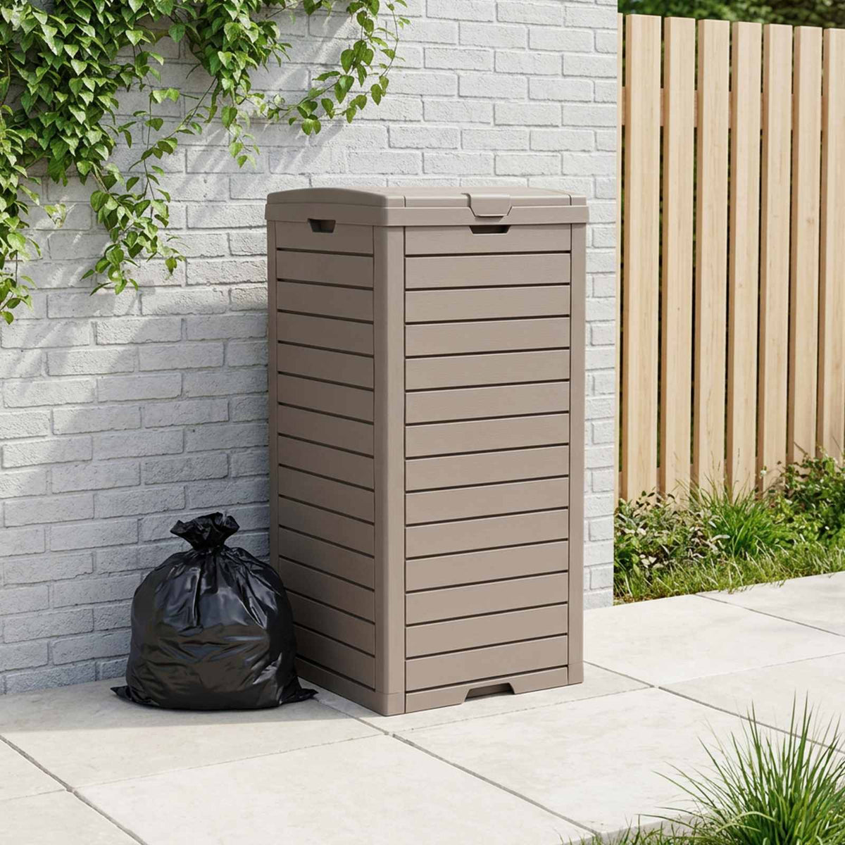Outdoor Garbage Bin Light Brown 41x41x86 cm Polypropylene