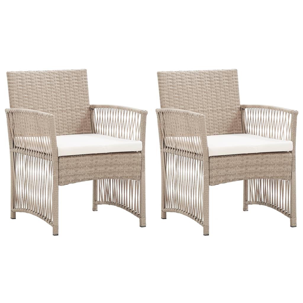 Garden Armchairs with Cushions 2 pcs Beige Poly Rattan