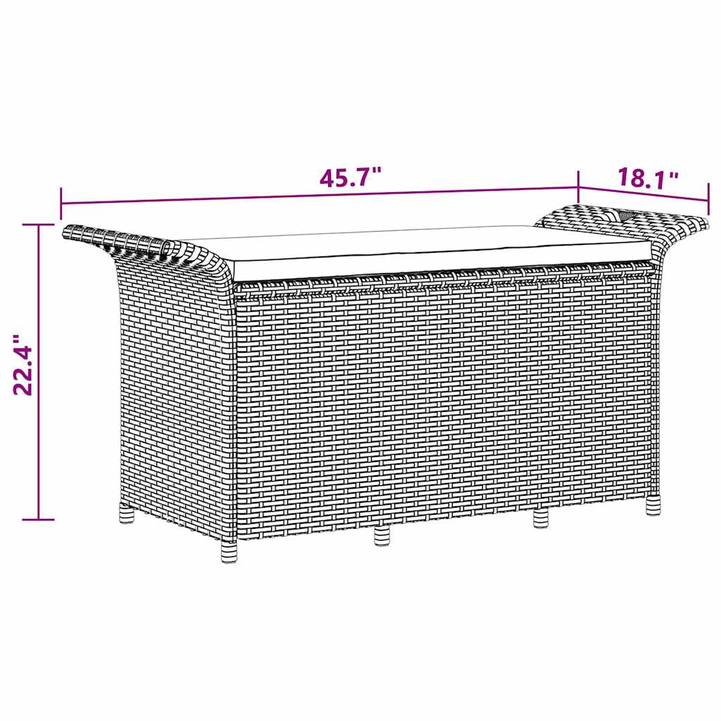 Garden Bench with Cushion Grey 116x46x57 cm Poly Rattan