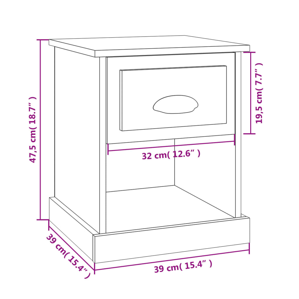 Bedside Cabinet White 39x39x47.5 cm Engineered Wood