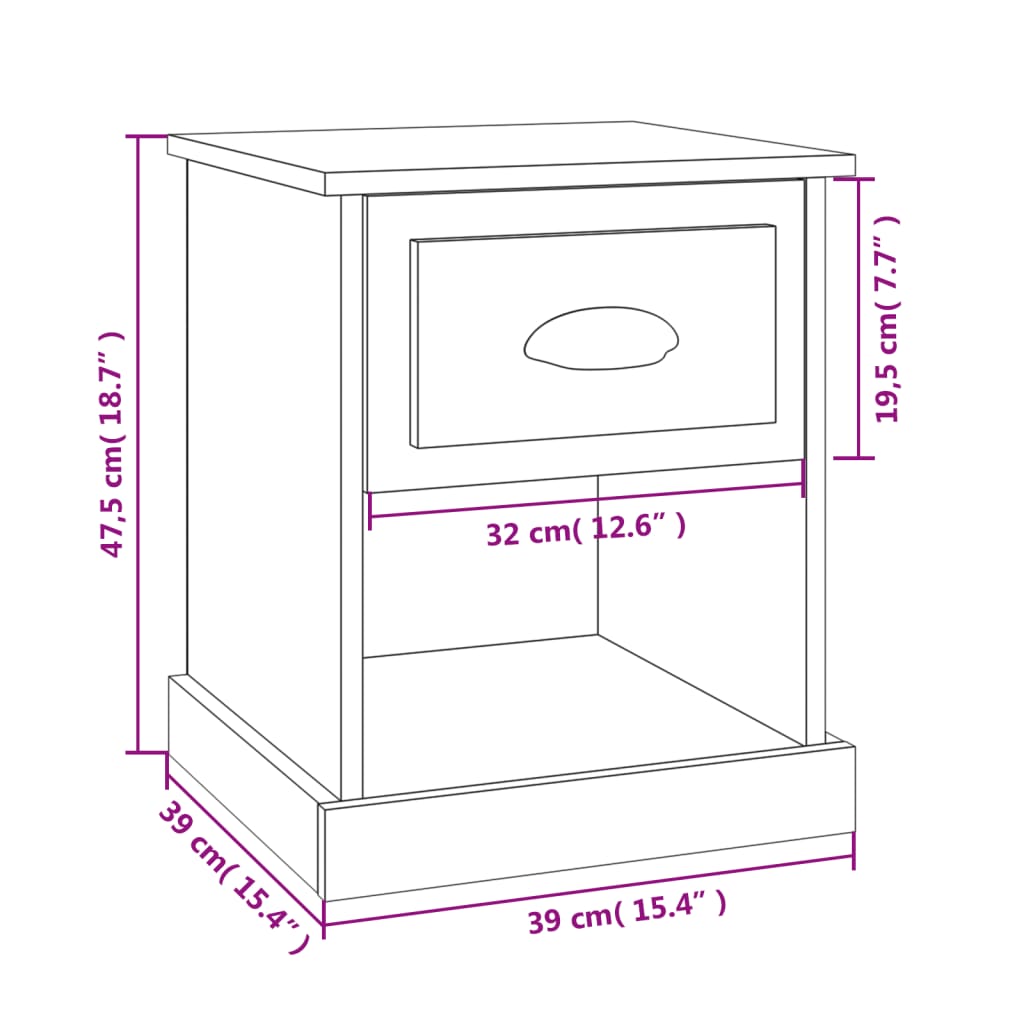 Bedside Cabinet Black 39x39x47.5 cm Engineered Wood