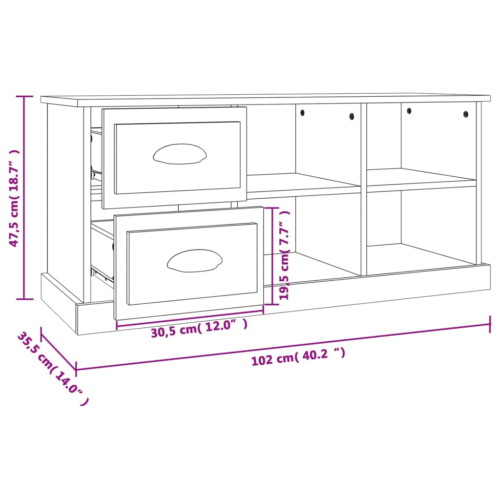 TV Cabinet Brown Oak 102x35.5x47.5 cm Engineered Wood