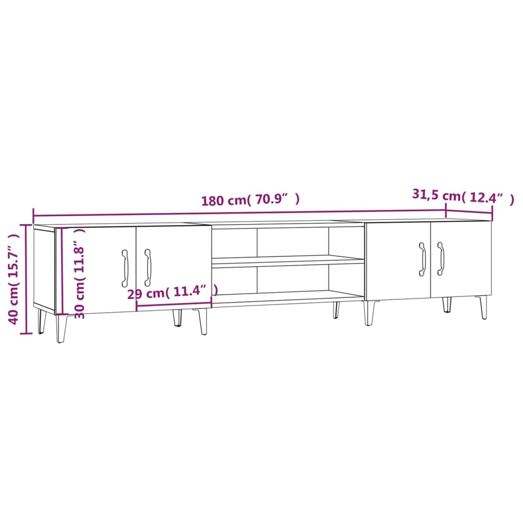 TV Cabinet White 180x31.5x40 cm Engineered Wood