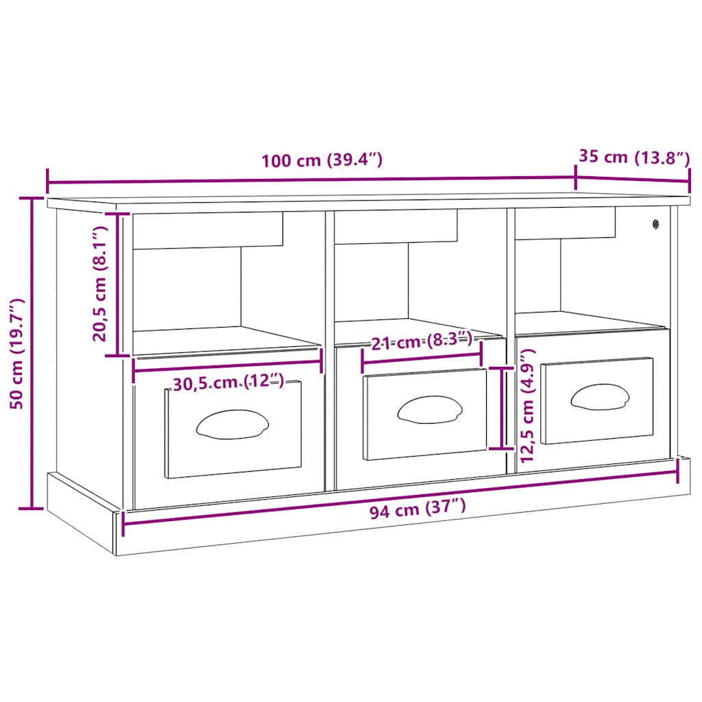 TV Cabinet Black 100x35x50 cm Engineered Wood