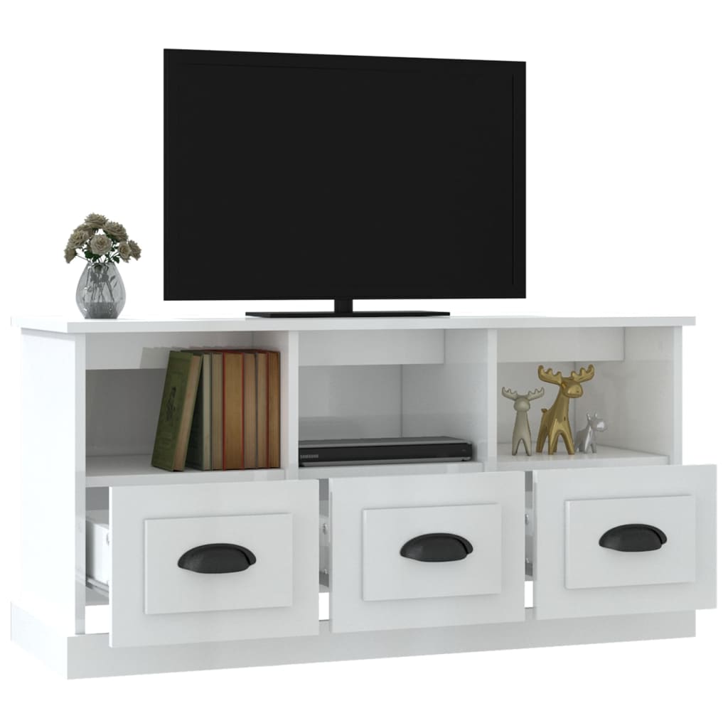 TV Cabinet High Gloss White 100x35x50 cm Engineered Wood