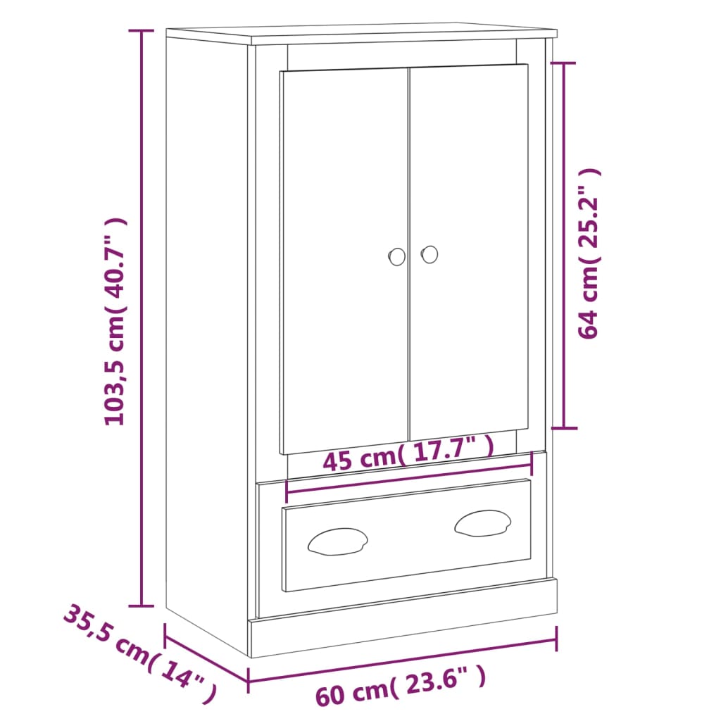 Highboard White 60x35.5x103.5 cm Engineered Wood