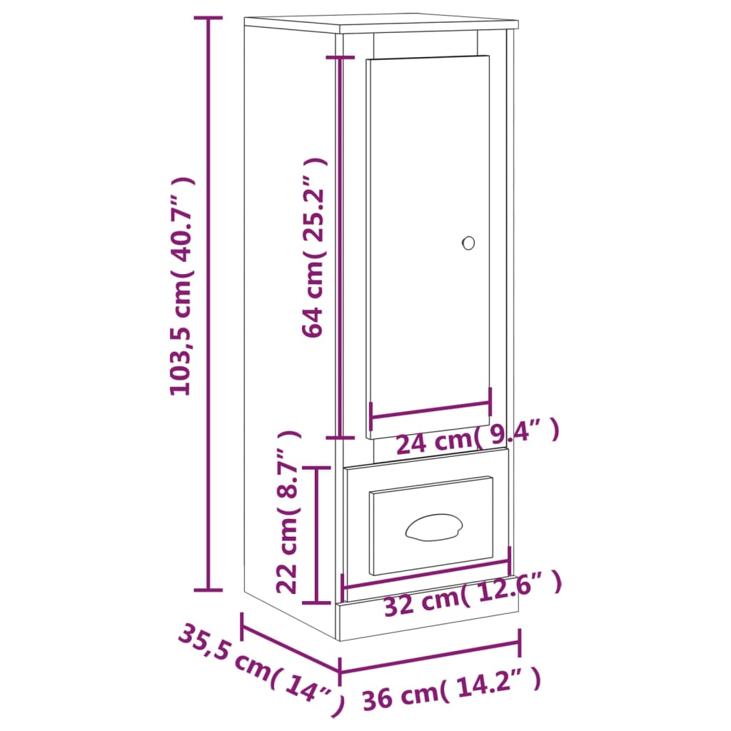 Highboard Black 36x35.5x103.5 cm Engineered Wood