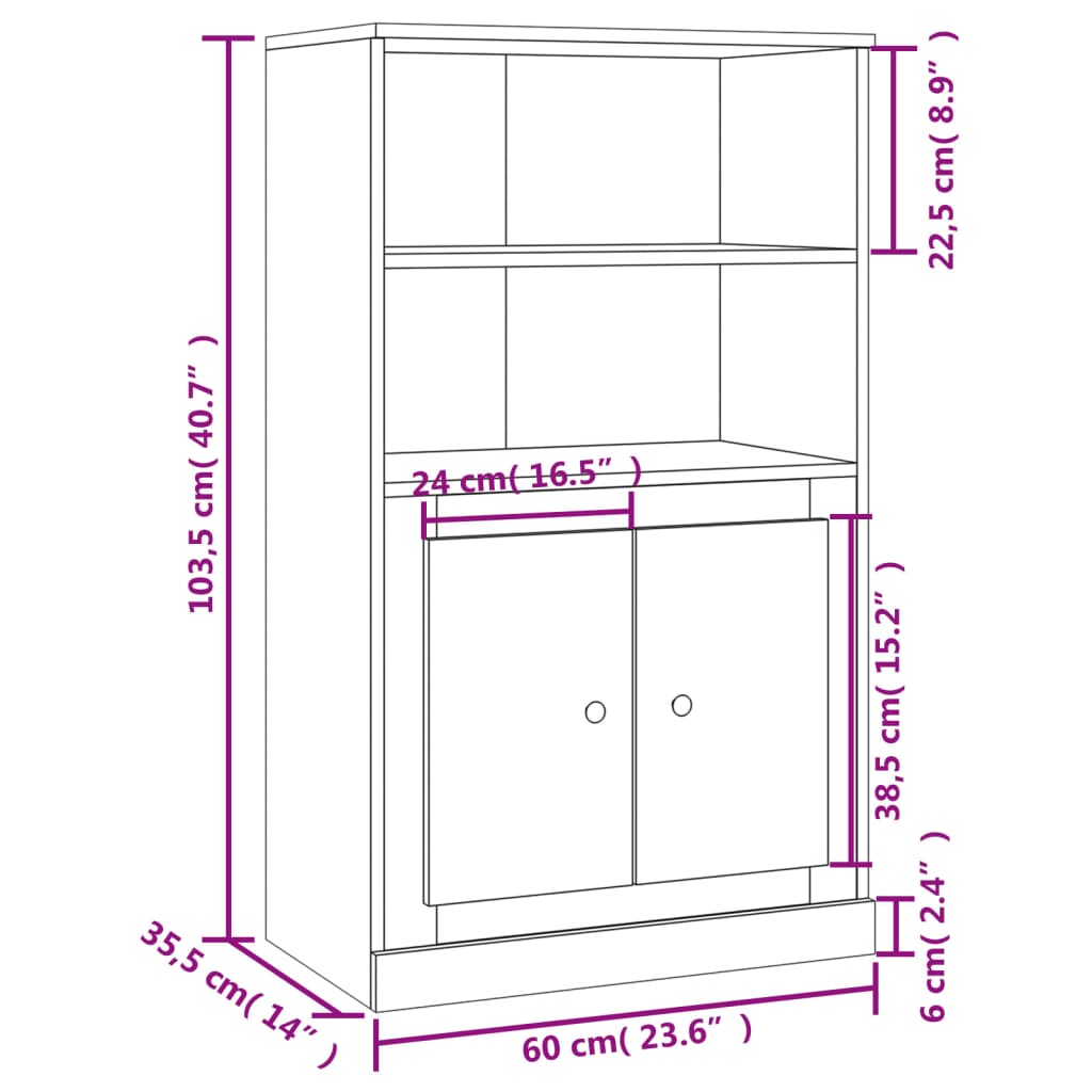 Highboard Black 60x35.5x103.5 cm Engineered Wood