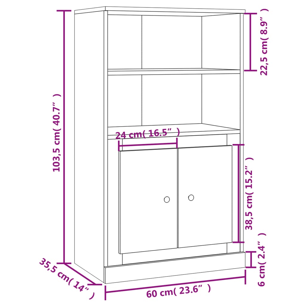 Highboard High Gloss White 60x35.5x103.5 cm Engineered Wood