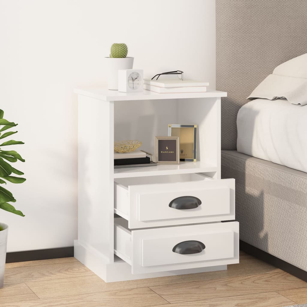 Bedside Cabinet High Gloss White 43x36x60 cm