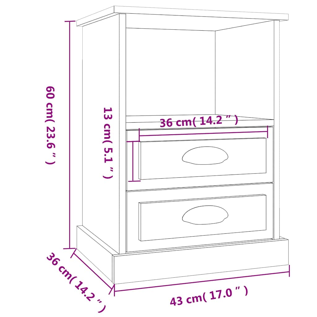 Bedside Cabinets 2 pcs High Gloss White 43x36x60 cm