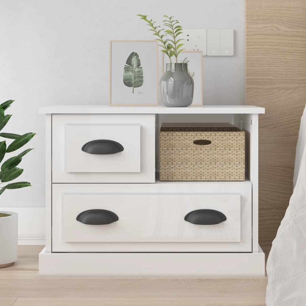 Bedside Cabinet High Gloss White 60x39x45 cm