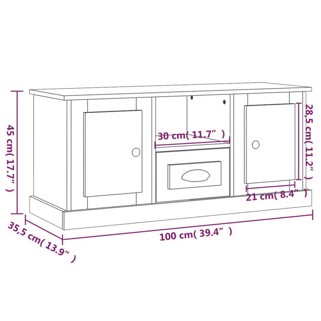 TV Cabinet White 100x35.5x45 cm Engineered Wood