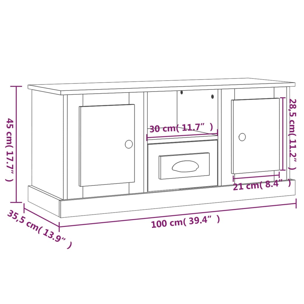 TV Cabinet Grey Sonoma 100x35.5x45 cm Engineered Wood