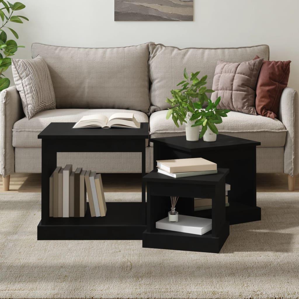 Coffee Tables 3 pcs Black Engineered Wood