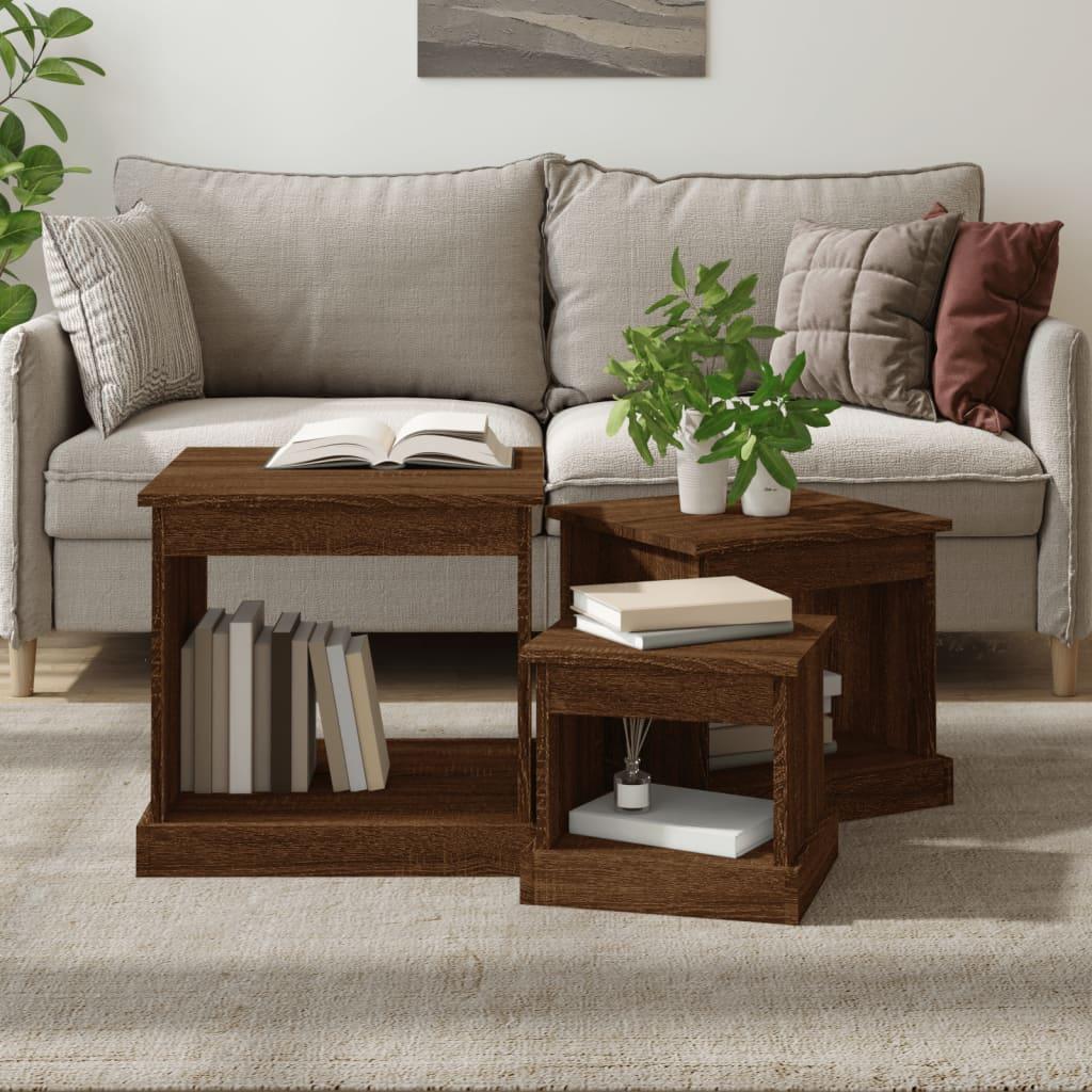 Coffee Tables 3 pcs Brown Oak Engineered Wood